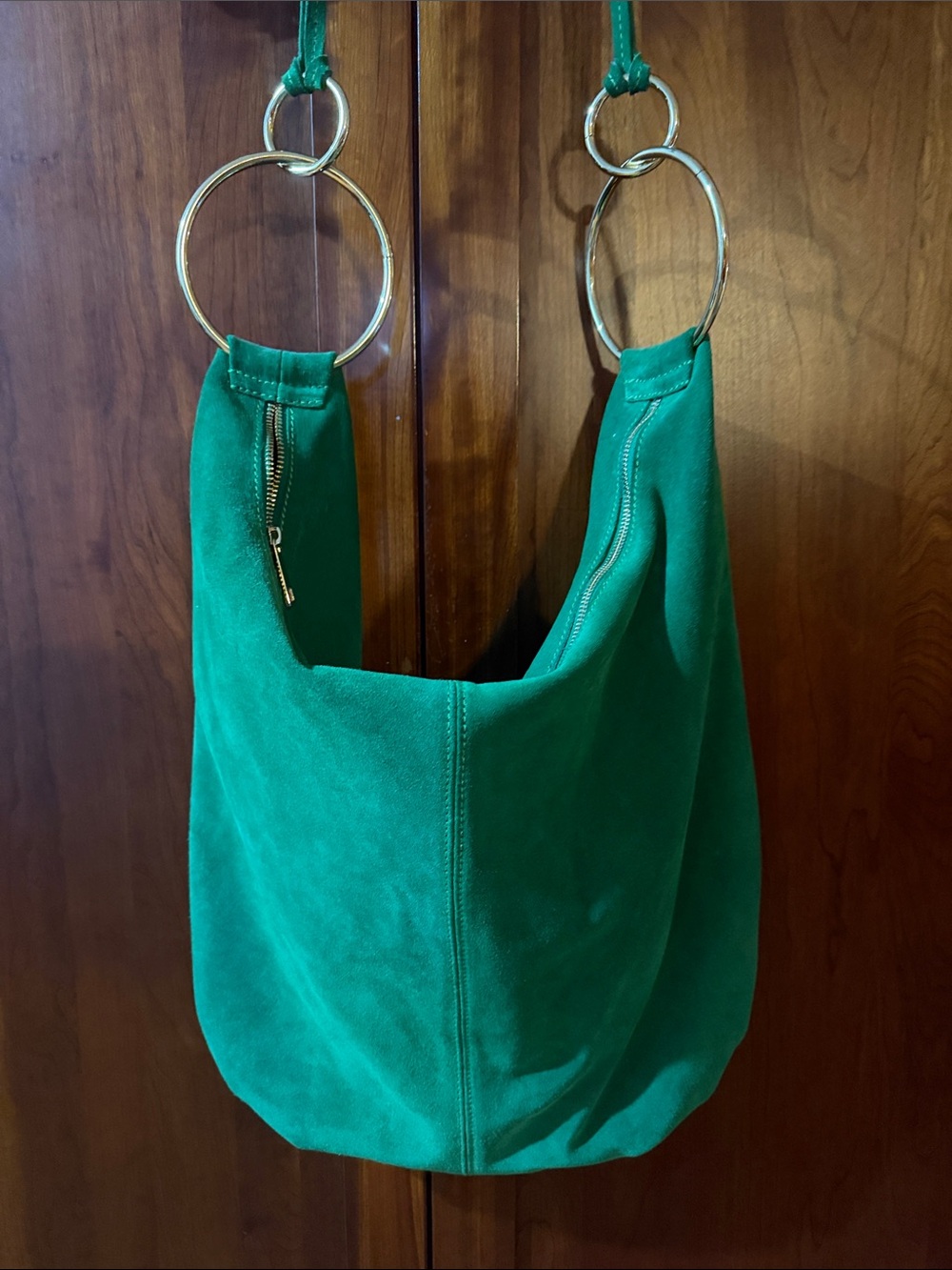 Green Shoulder Hobo Bag in Suede